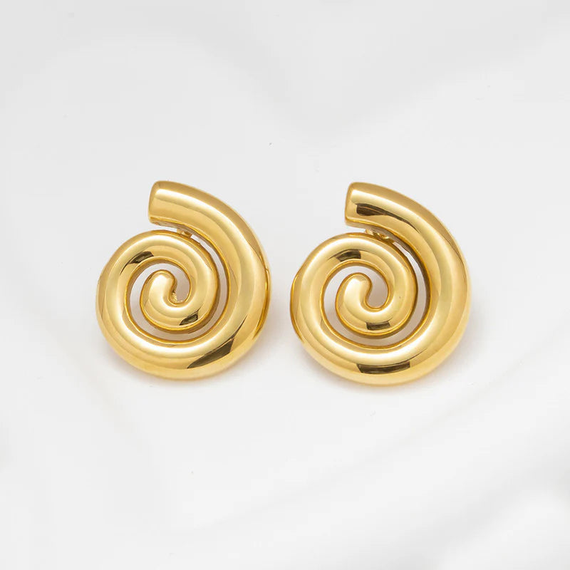 Gold Spiral Stud Earrings | Bold Minimal Design, Stainless Steel, Anti-Tarnish, Waterproof & Hypoallergenic