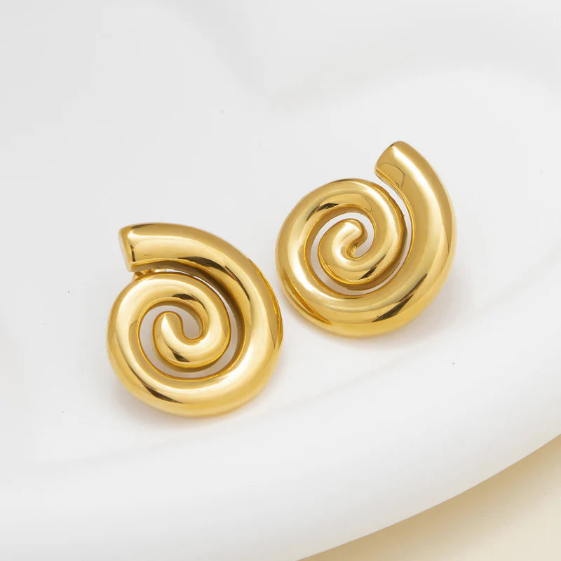 Gold Spiral Stud Earrings | Bold Minimal Design, Stainless Steel, Anti-Tarnish, Waterproof & Hypoallergenic