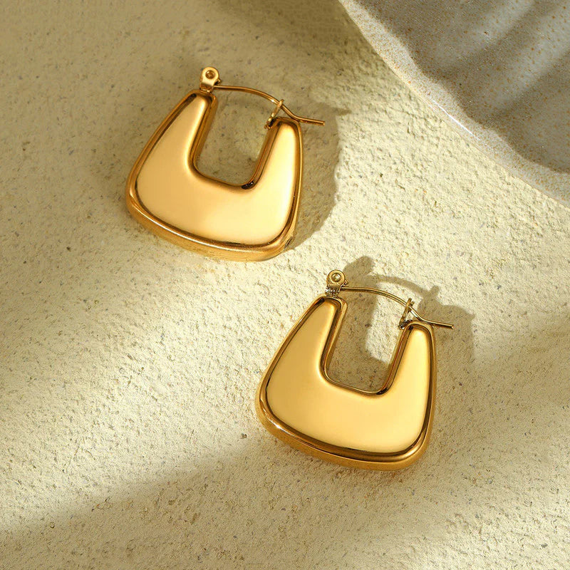 Gold Square Hoop Earrings | Modern Chunky Design, Anti-Tarnish & Lightweight