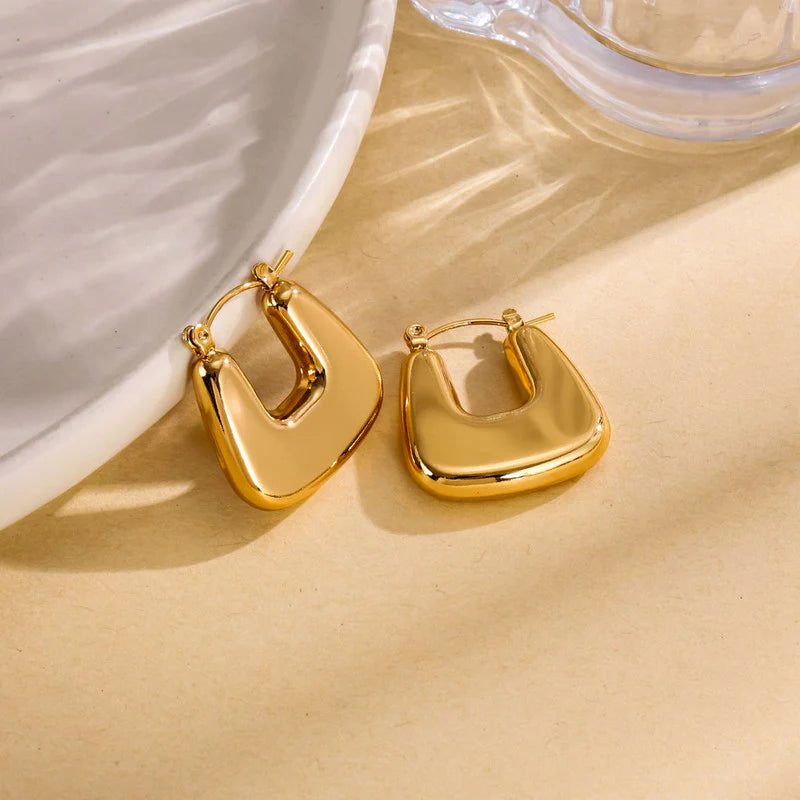 Gold Square Hoop Earrings | Modern Chunky Design, Anti-Tarnish & Lightweight