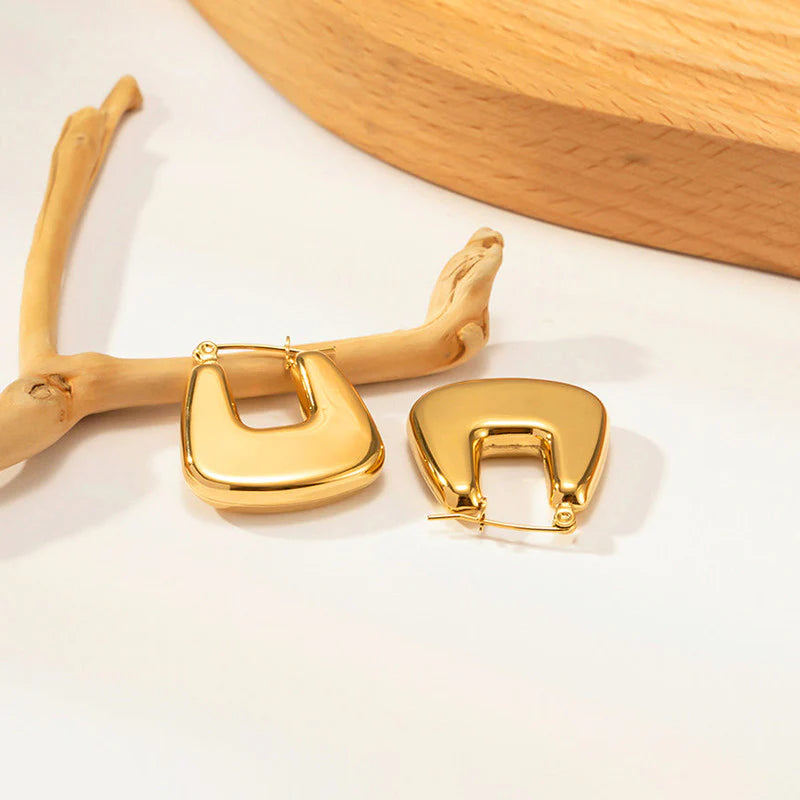 Gold Square Hoop Earrings | Modern Chunky Design, Anti-Tarnish & Lightweight