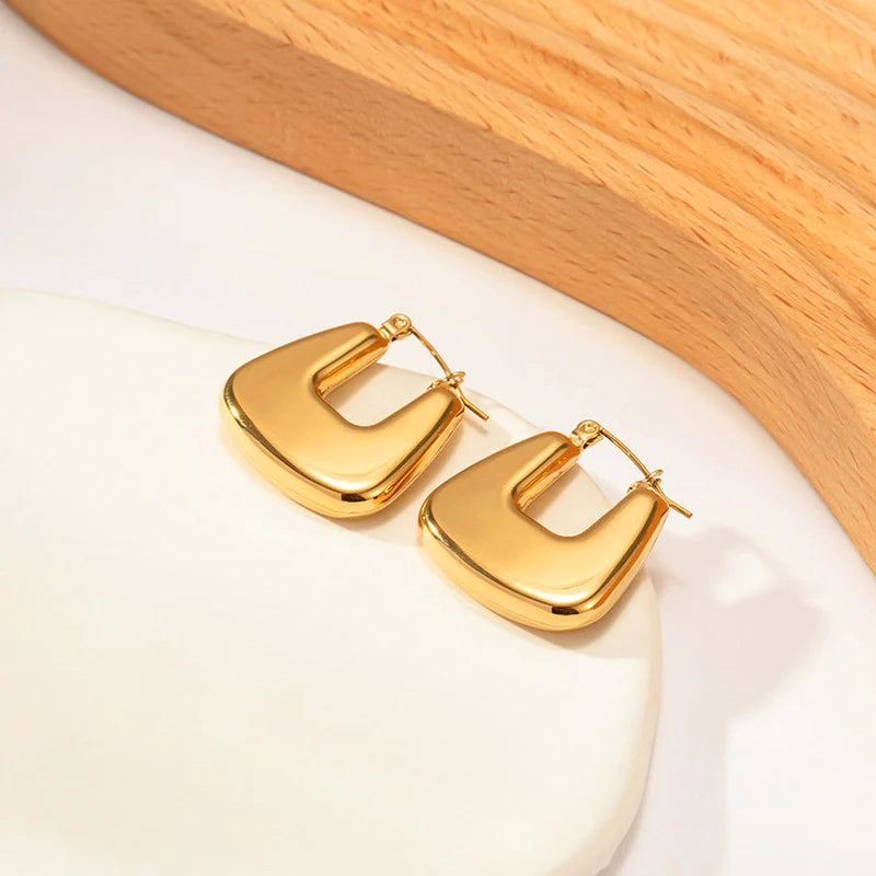 Gold Square Hoop Earrings | Modern Chunky Design, Anti-Tarnish & Lightweight
