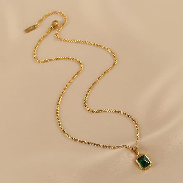 Gold-Plated Anti Tarnish Green Geometric Pendant