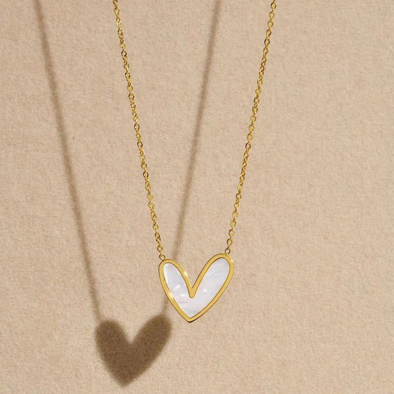 Asymmetrical Gold Heart Pendant Necklace | Mother-of-Pearl Design, Stainless Steel, Anti-Tarnish, Waterproof & Hypoallergenic