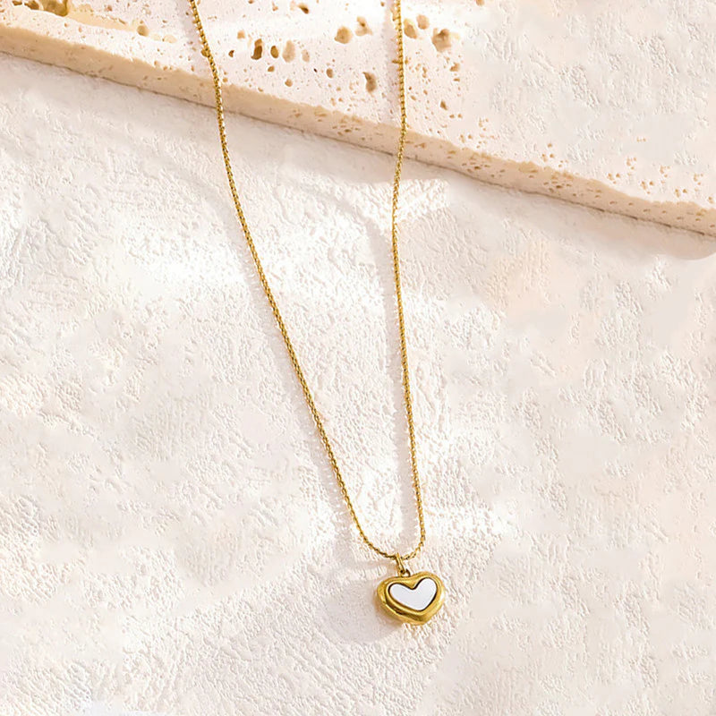 Gold Heart Pendant Necklace | Mother-of-Pearl Design, Stainless Steel, Anti-Tarnish, Waterproof & Hypoallergenic
