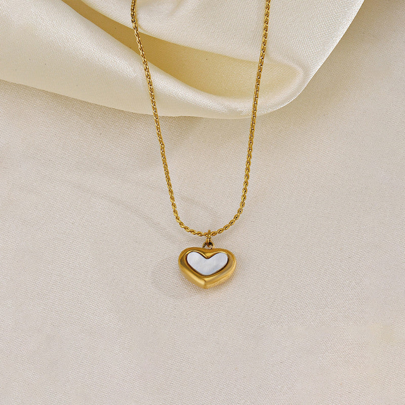 Gold Heart Pendant Necklace | Mother-of-Pearl Design, Stainless Steel, Anti-Tarnish, Waterproof & Hypoallergenic