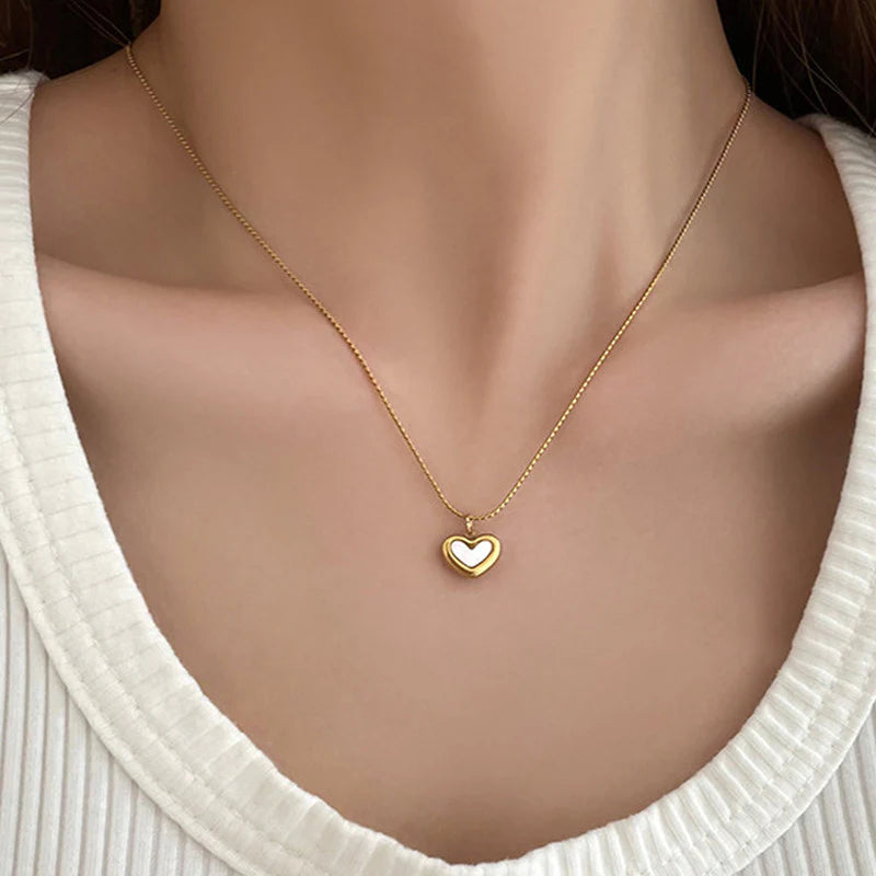 Gold Heart Pendant Necklace | Mother-of-Pearl Design, Stainless Steel, Anti-Tarnish, Waterproof & Hypoallergenic