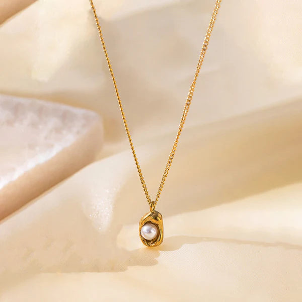 Gold-Plated Pearl Studded Contemporary Pendant Necklace | Stainless Steel, Anti-Tarnish, Waterproof & Hypoallergenic