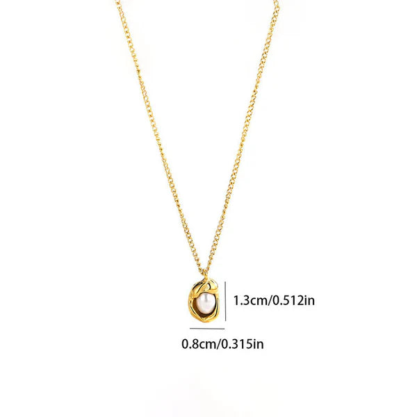 Gold-Plated Pearl Studded Contemporary Pendant Necklace | Stainless Steel, Anti-Tarnish, Waterproof & Hypoallergenic