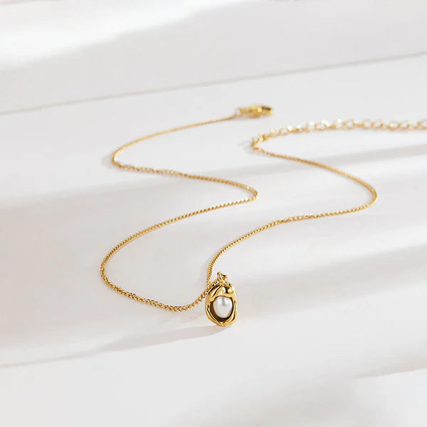 Gold-Plated Pearl Studded Contemporary Pendant Necklace | Stainless Steel, Anti-Tarnish, Waterproof & Hypoallergenic