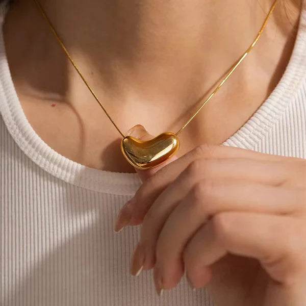 Gold-Plated Golden Bean Pendant Necklace | Stainless Steel, Anti-Tarnish, Waterproof & Hypoallergenic
