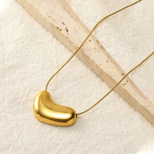 Gold-Plated Golden Bean Pendant Necklace | Stainless Steel, Anti-Tarnish, Waterproof & Hypoallergenic