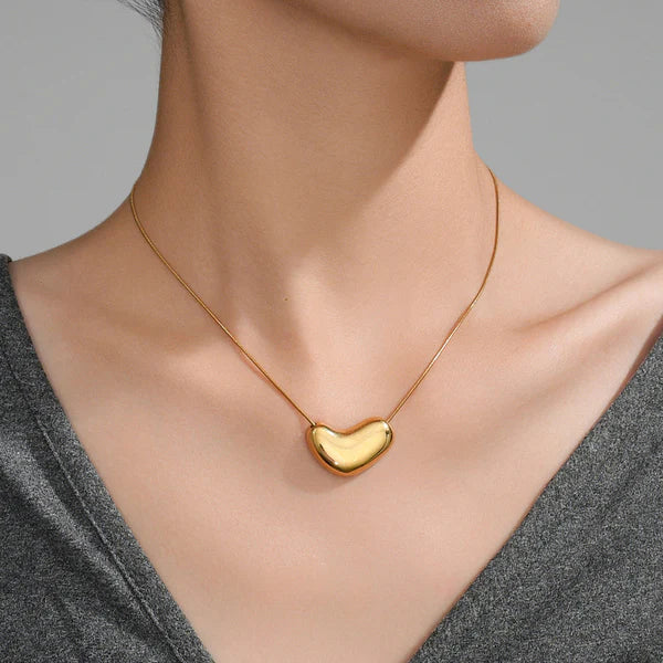 Gold-Plated Golden Bean Pendant Necklace | Stainless Steel, Anti-Tarnish, Waterproof & Hypoallergenic