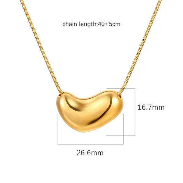Gold-Plated Golden Bean Pendant Necklace | Stainless Steel, Anti-Tarnish, Waterproof & Hypoallergenic