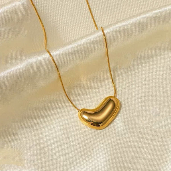 Gold-Plated Golden Bean Pendant Necklace | Stainless Steel, Anti-Tarnish, Waterproof & Hypoallergenic