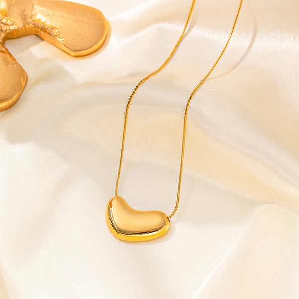Gold-Plated Golden Bean Pendant Necklace | Stainless Steel, Anti-Tarnish, Waterproof & Hypoallergenic