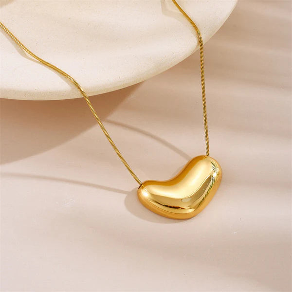 Gold-Plated Golden Bean Pendant Necklace | Stainless Steel, Anti-Tarnish, Waterproof & Hypoallergenic