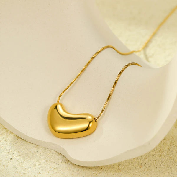 Gold-Plated Golden Bean Pendant Necklace | Stainless Steel, Anti-Tarnish, Waterproof & Hypoallergenic
