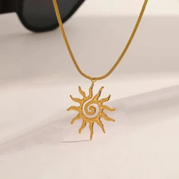 Gold-Plated Sunburst Pendant Necklace | Stainless Steel, Anti-Tarnish, Waterproof & Hypoallergenic