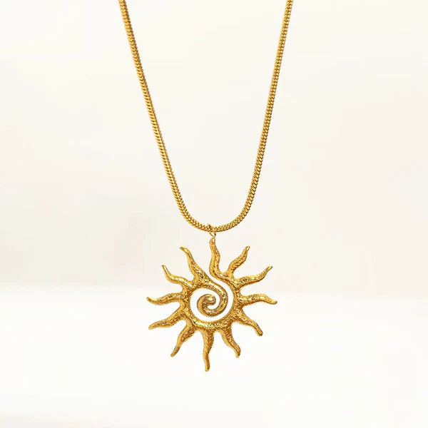 Gold-Plated Sunburst Pendant Necklace | Stainless Steel, Anti-Tarnish, Waterproof & Hypoallergenic