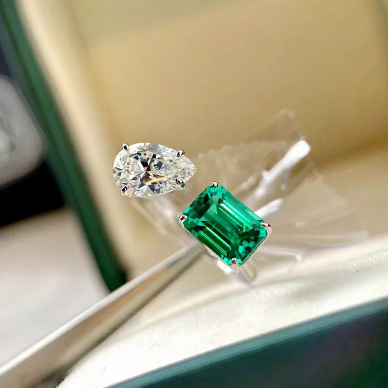 Emerald & Pear Cut Open Adjustable Ring