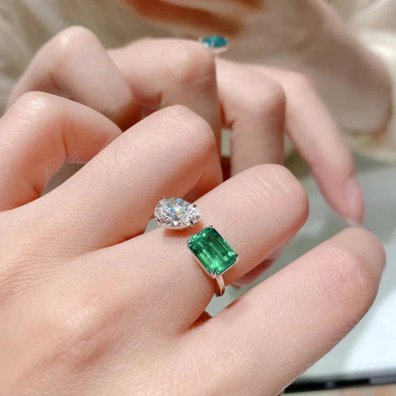 Emerald & Pear Cut Open Adjustable Ring
