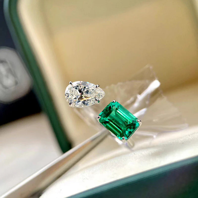 Emerald & Pear Cut Open Adjustable Ring