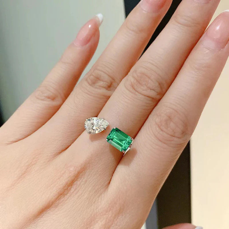 Emerald & Pear Cut Open Adjustable Ring
