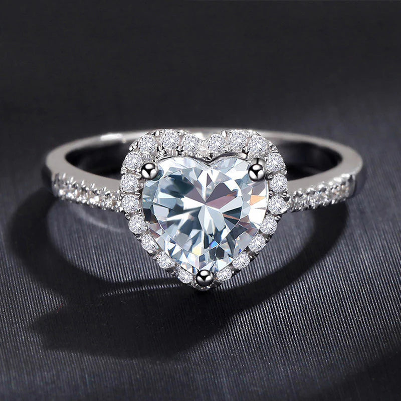 Heart Cut Halo Solitaire Ring