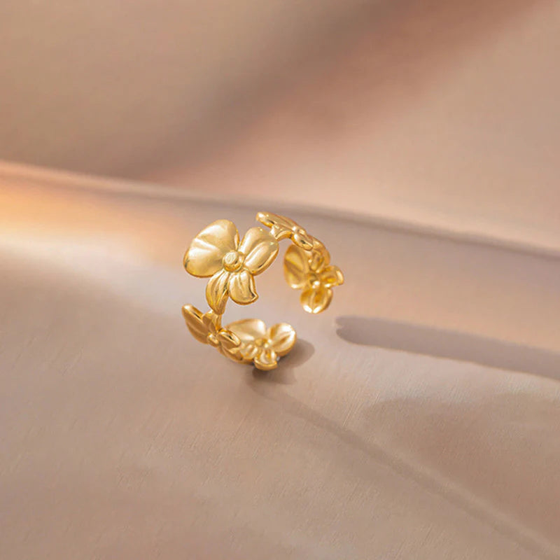 Gold Floral Open Ring | Adjustable Flower Design, Anti-Tarnish & Elegant