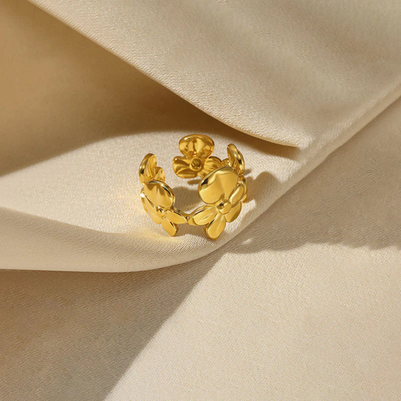 Gold Floral Open Ring | Adjustable Flower Design, Anti-Tarnish & Elegant