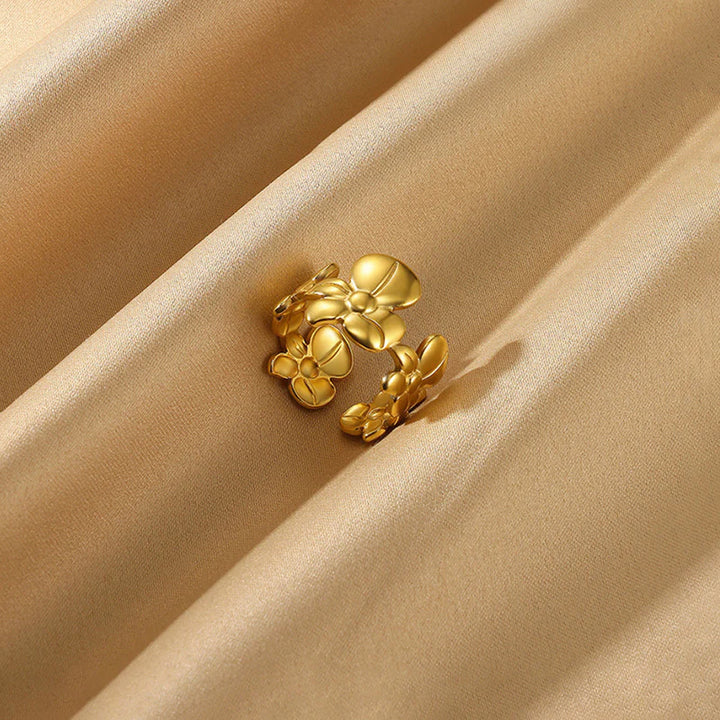 Gold Floral Open Ring | Adjustable Flower Design, Anti-Tarnish & Elegant