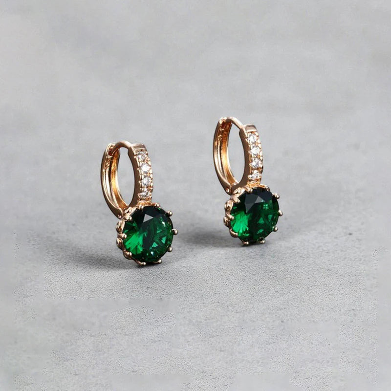 Green Stone Huggie Earrings