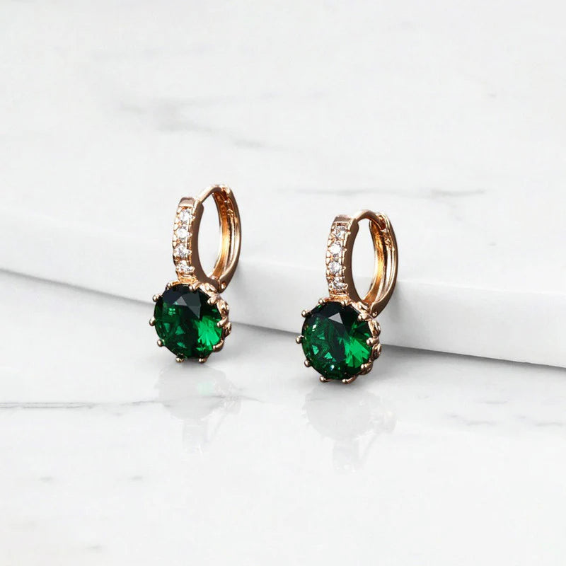 Green Stone Huggie Earrings