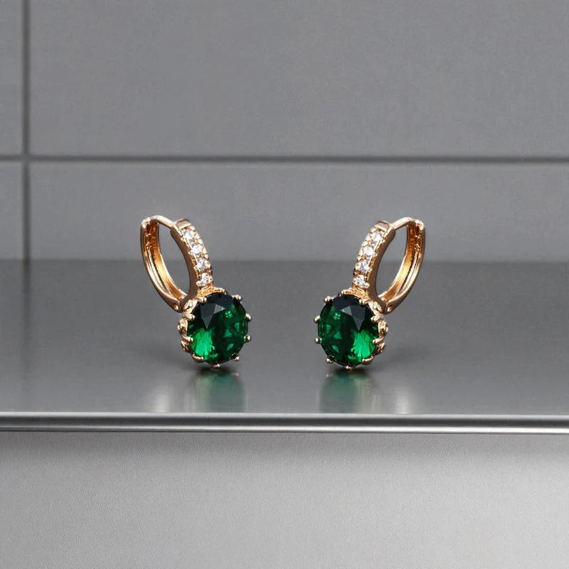 Green Stone Huggie Earrings
