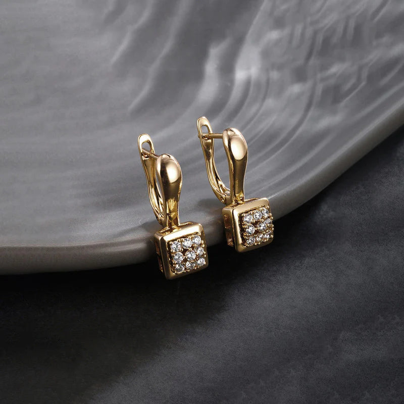 Gold Cube Crystal Drop Earrings