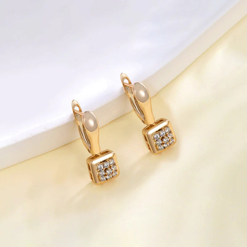 Gold Cube Crystal Drop Earrings