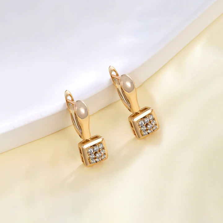 Gold Cube Crystal Drop Earrings
