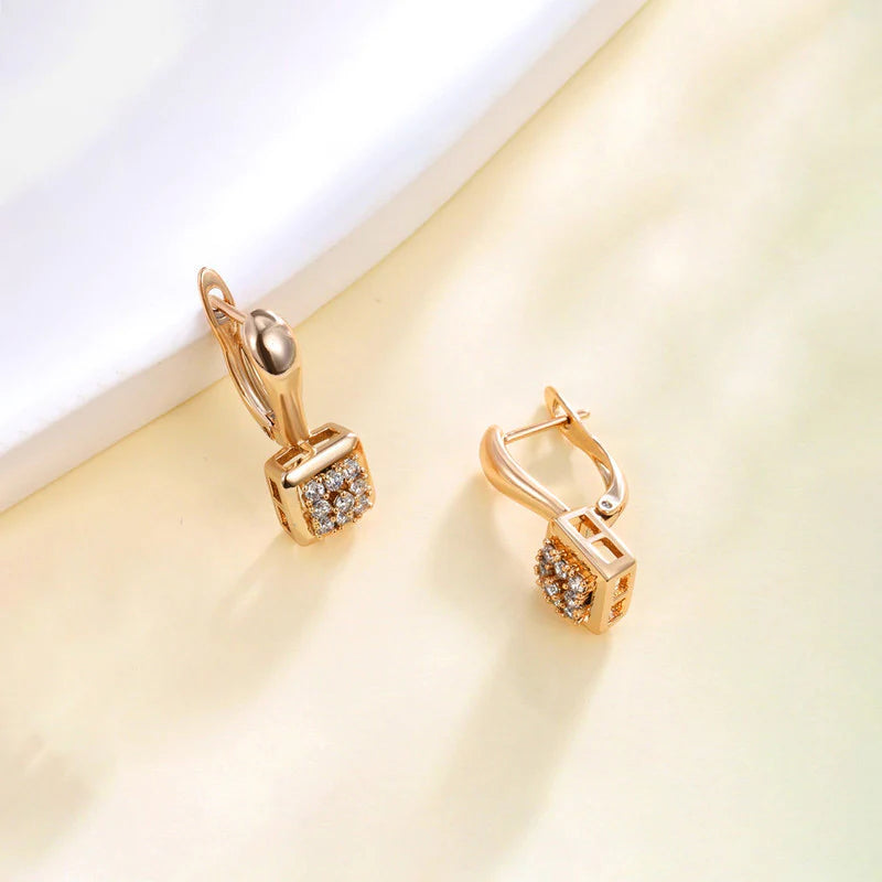Gold Cube Crystal Drop Earrings
