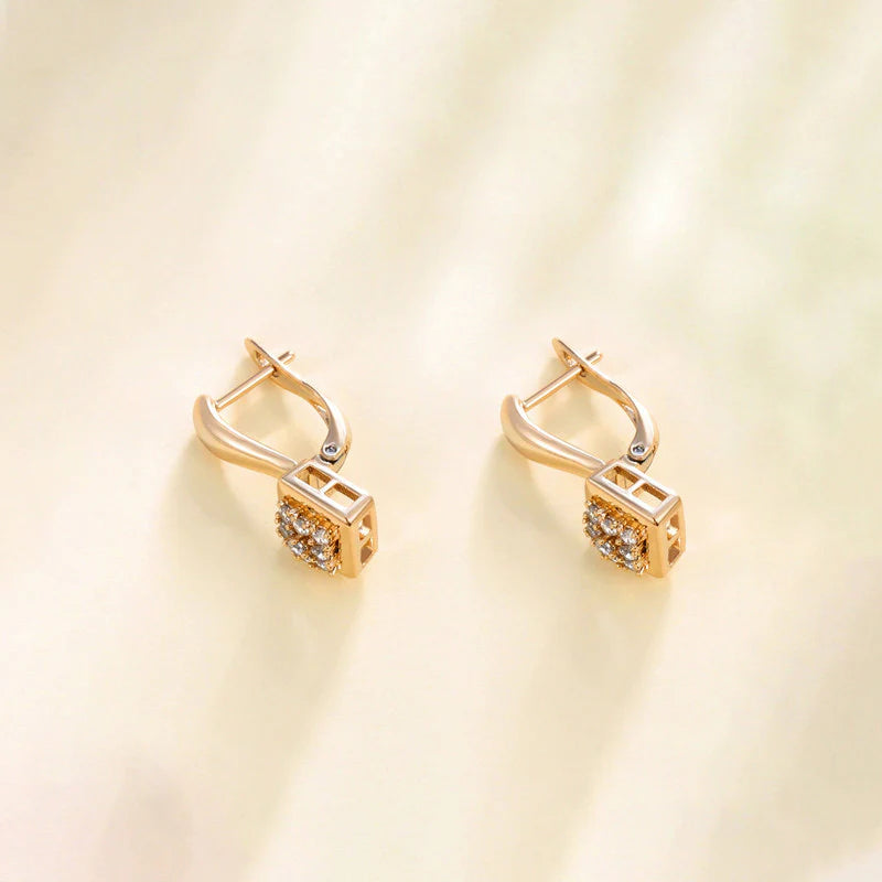 Gold Cube Crystal Drop Earrings