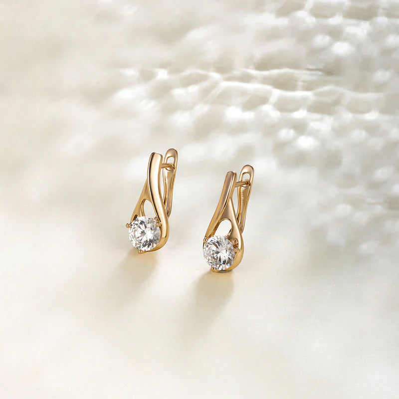 Gold Solitaire Curve Drop Earrings | Minimal Elegance, Anti-Tarnish & Lightweight