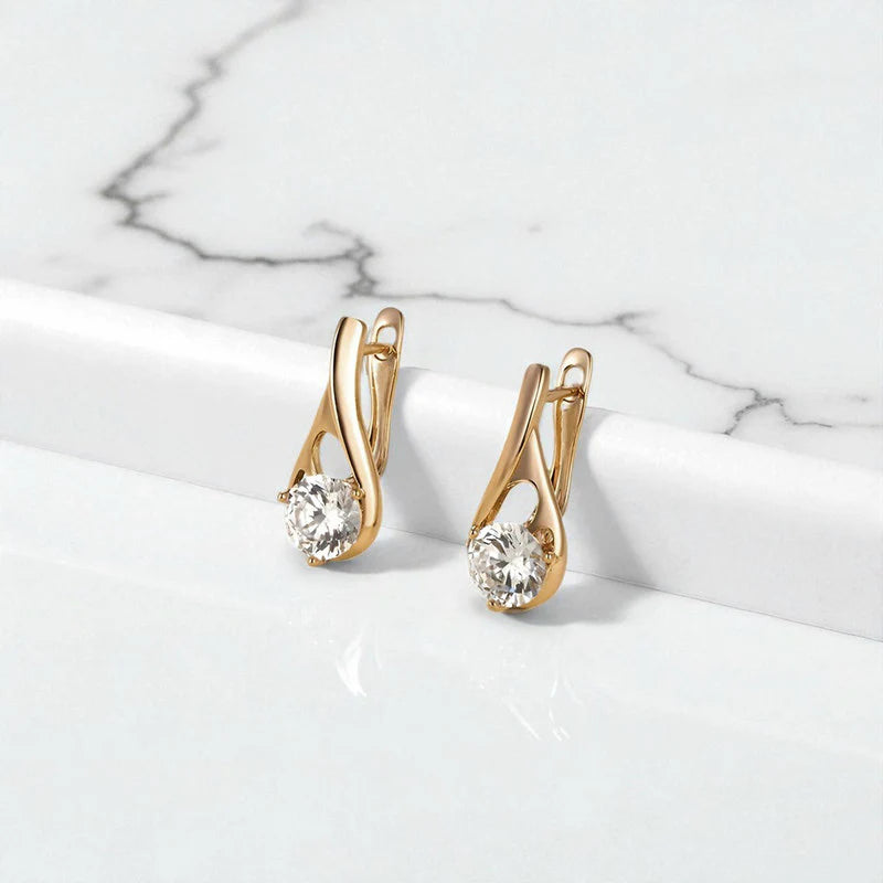 Gold Solitaire Curve Drop Earrings | Minimal Elegance, Anti-Tarnish & Lightweight