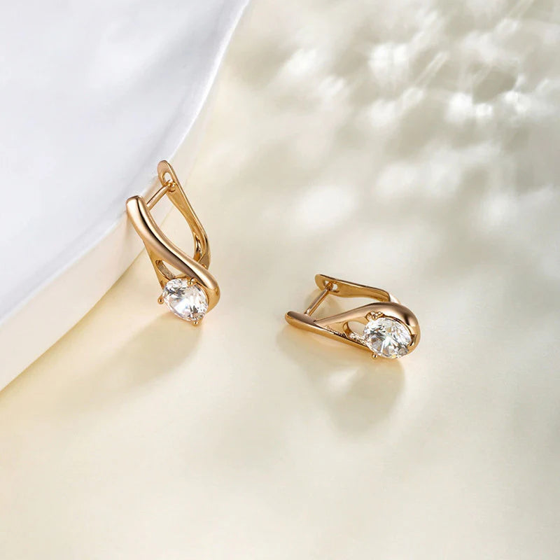 Gold Solitaire Curve Drop Earrings | Minimal Elegance, Anti-Tarnish & Lightweight