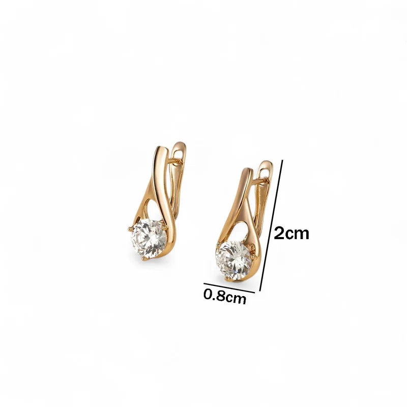 Gold Solitaire Curve Drop Earrings | Minimal Elegance, Anti-Tarnish & Lightweight