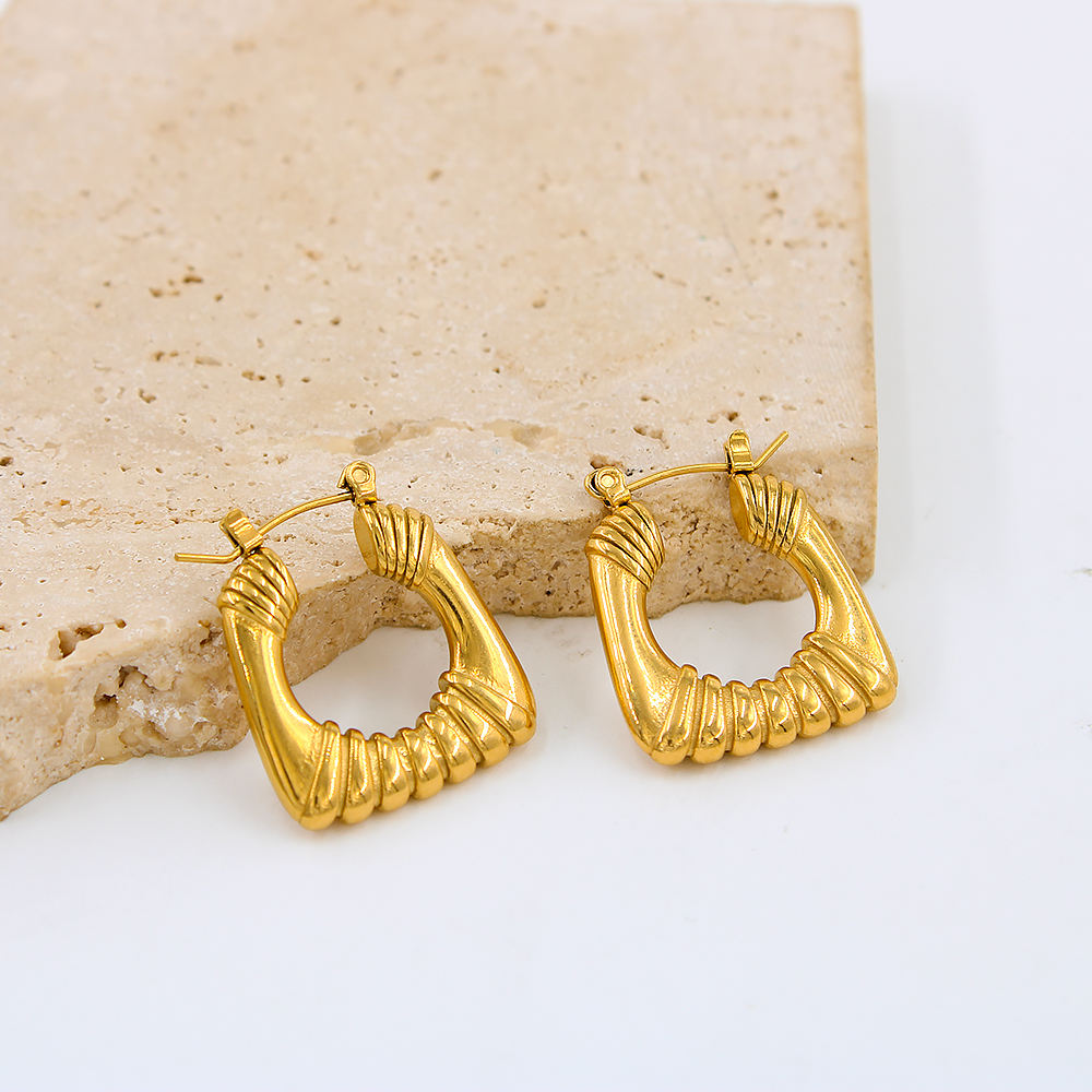 Textured Gold Square Hoop Earrings | Bold Statement Hoops, Lightweight & Trendy