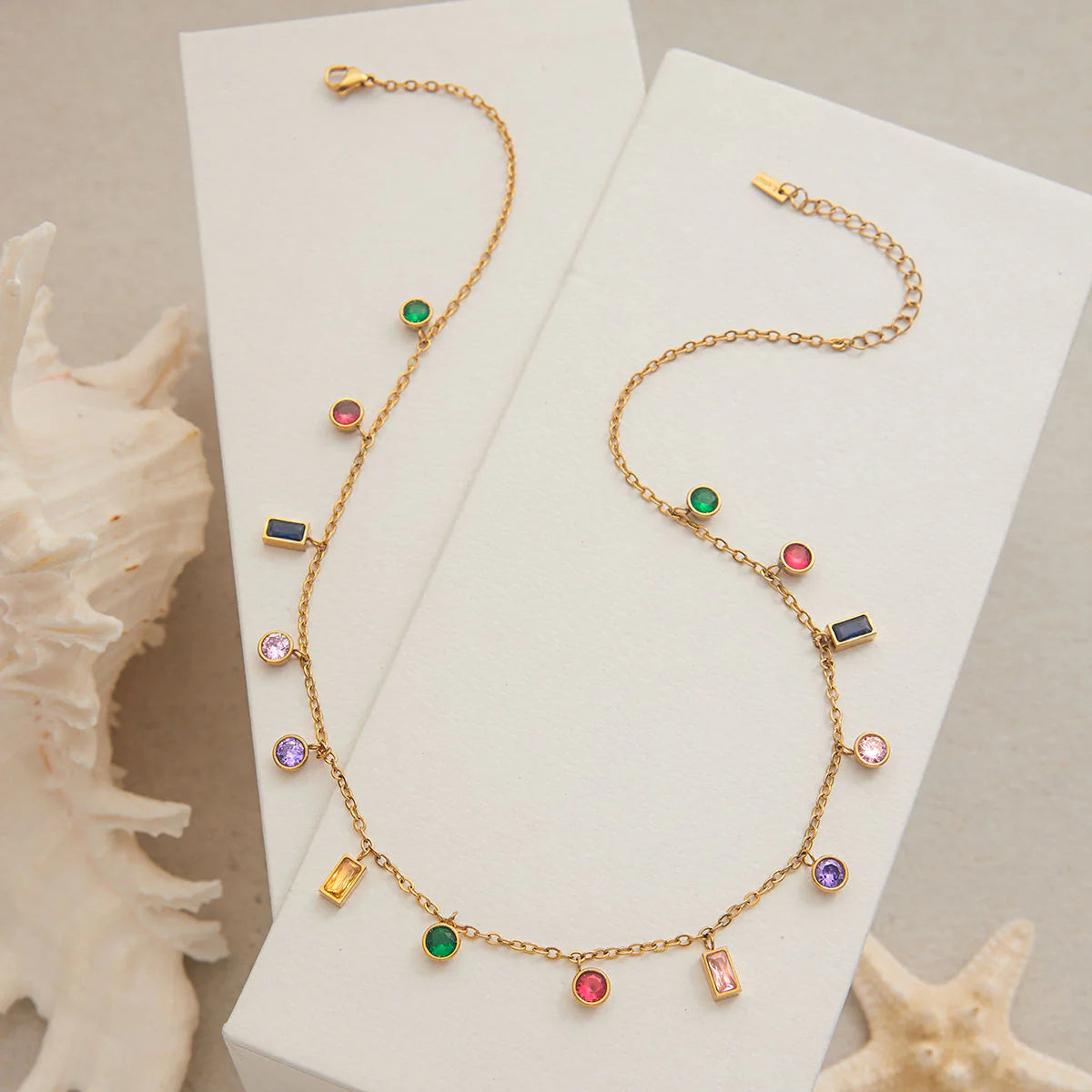 Rainbow Charm Necklace | 18K Gold-Plated, Colorful Zircon Stones, Waterproof & Hypoallergenic