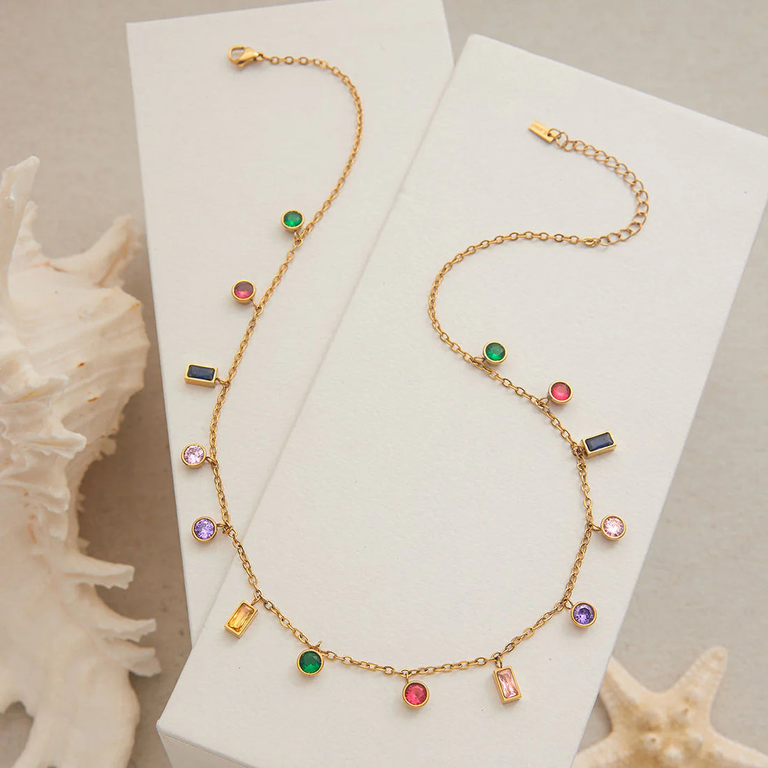 Rainbow Charm Necklace | 18K Gold-Plated, Colorful Zircon Stones, Waterproof & Hypoallergenic