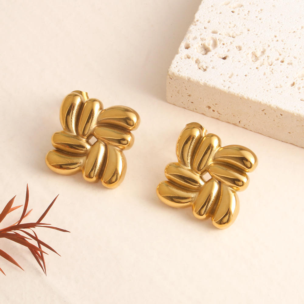 Gold Sculpted Floral Cluster Earrings | Bold Statement Design, Stainless Steel, Anti-Tarnish, Waterproof & Hypoallergenic