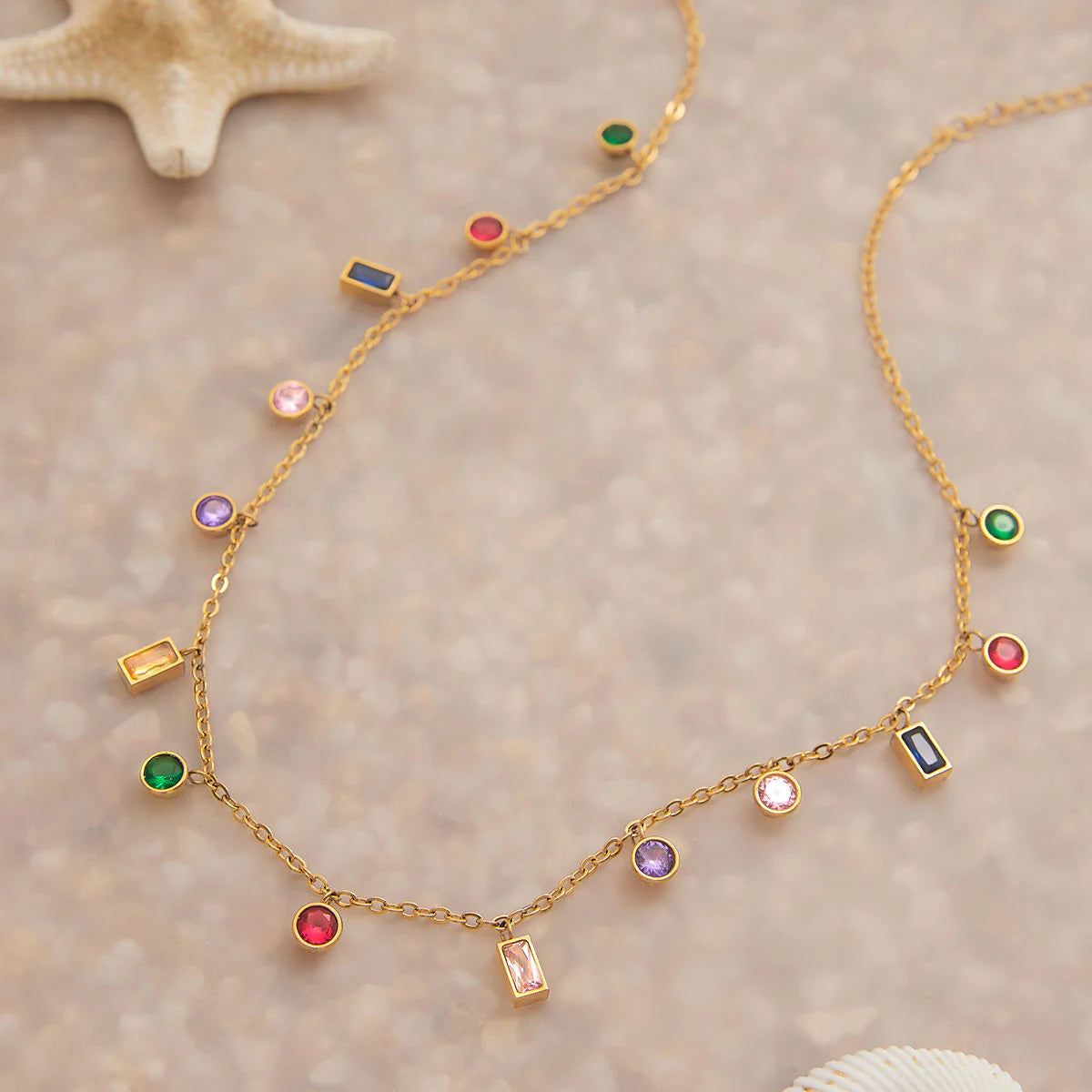 Rainbow Charm Necklace | 18K Gold-Plated, Colorful Zircon Stones, Waterproof & Hypoallergenic