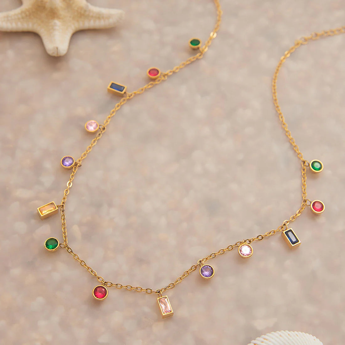 Rainbow Charm Necklace | 18K Gold-Plated, Colorful Zircon Stones, Waterproof & Hypoallergenic